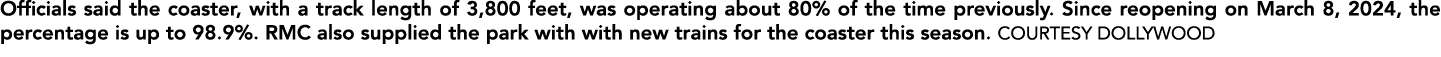 Officials said the coaster, with a track length of 3,800 feet, was operating about 80% of the time previously. Since ...