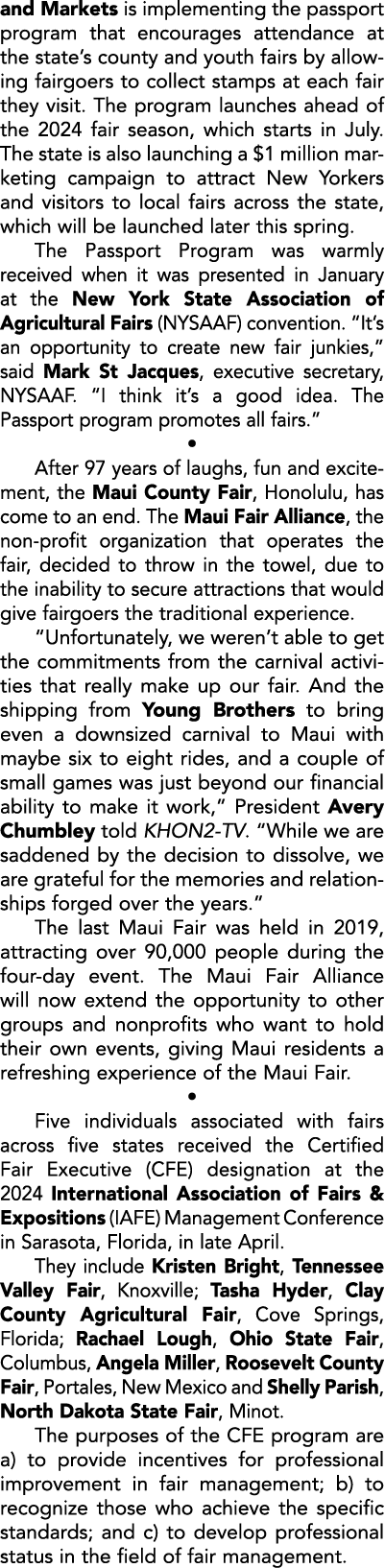 and Markets is implementing the passport program that encourages attendance at the state’s county and youth fairs by ...