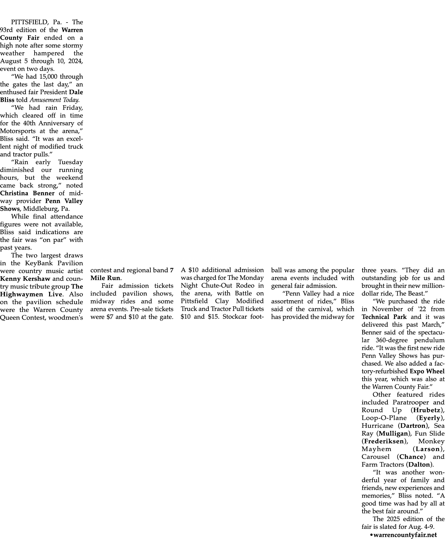 PITTSFIELD, Pa. The 93rd edition of the Warren County Fair ended on a high note after some stormy weather hampered th...