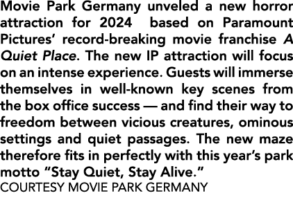 Movie Park Germany unveled a new horror attraction for 2024 based on Paramount Pictures’ record breaking movie franch...